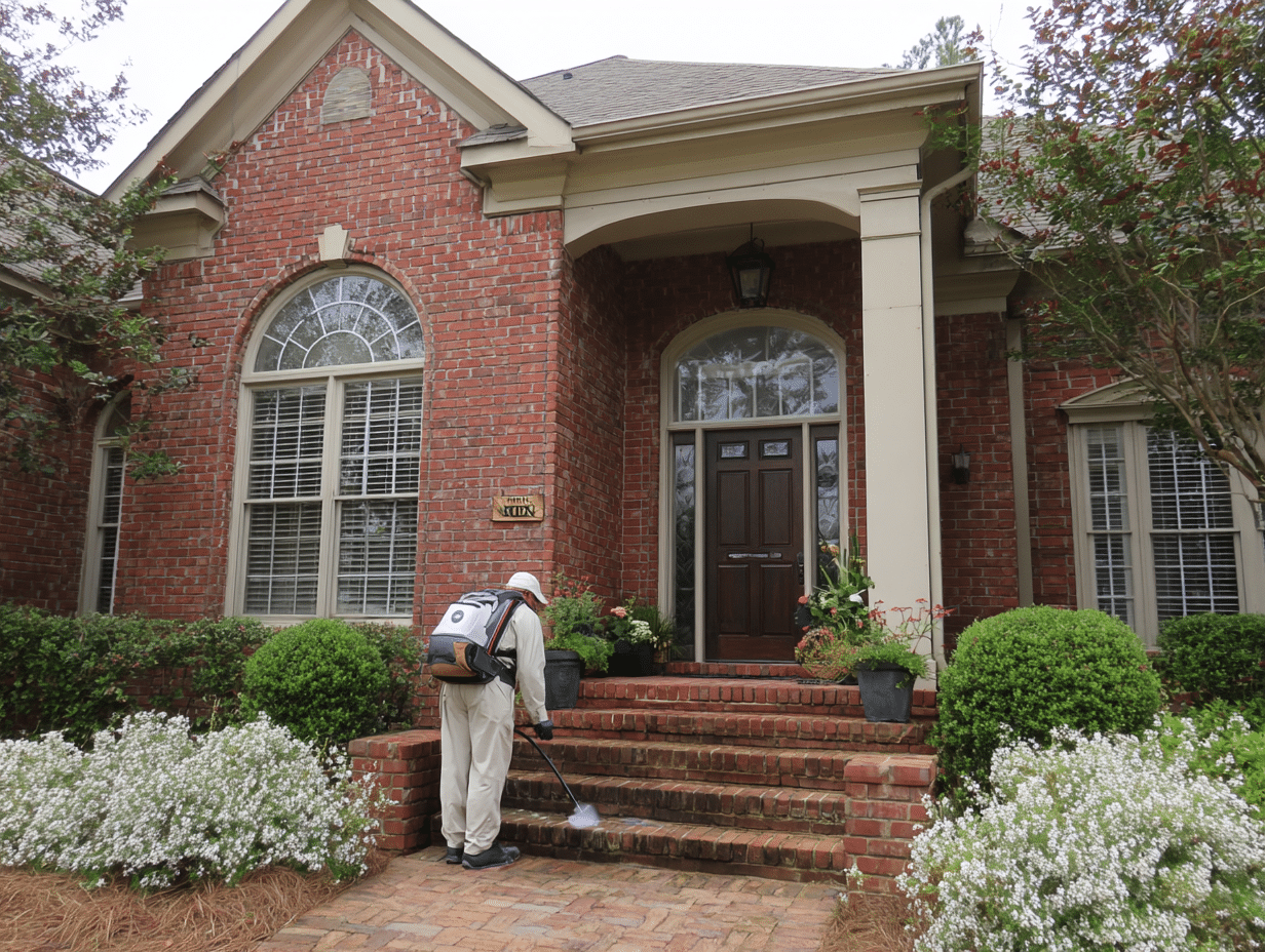 multi pest services pest control carrollton ga a person with a backpack walking up stairs to a brick building